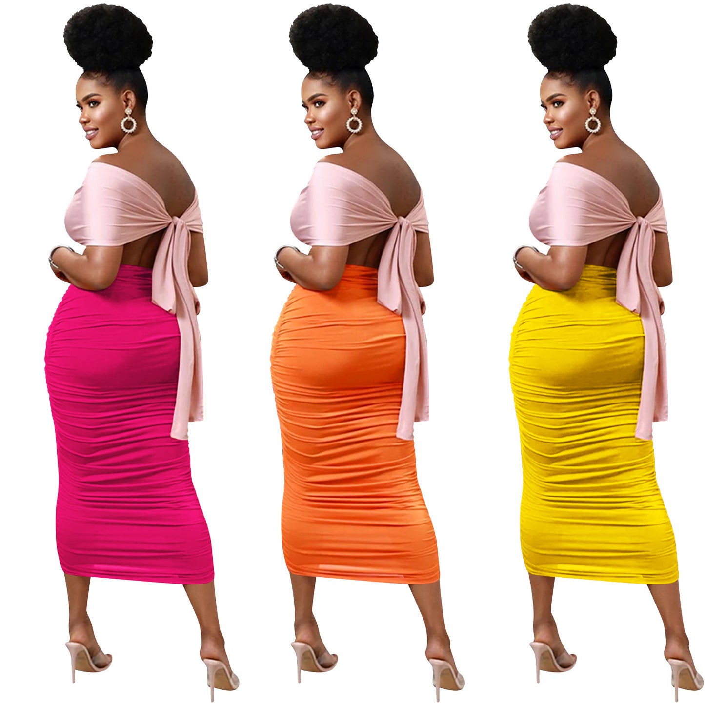 LADIES CUT OUT DRESS DARK PINK / ORANGE / YELLOW (SIZE S - 2XL)