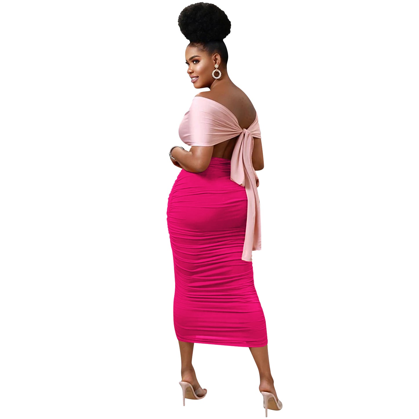 LADIES CUT OUT DRESS DARK PINK / ORANGE / YELLOW (SIZE S - 2XL)