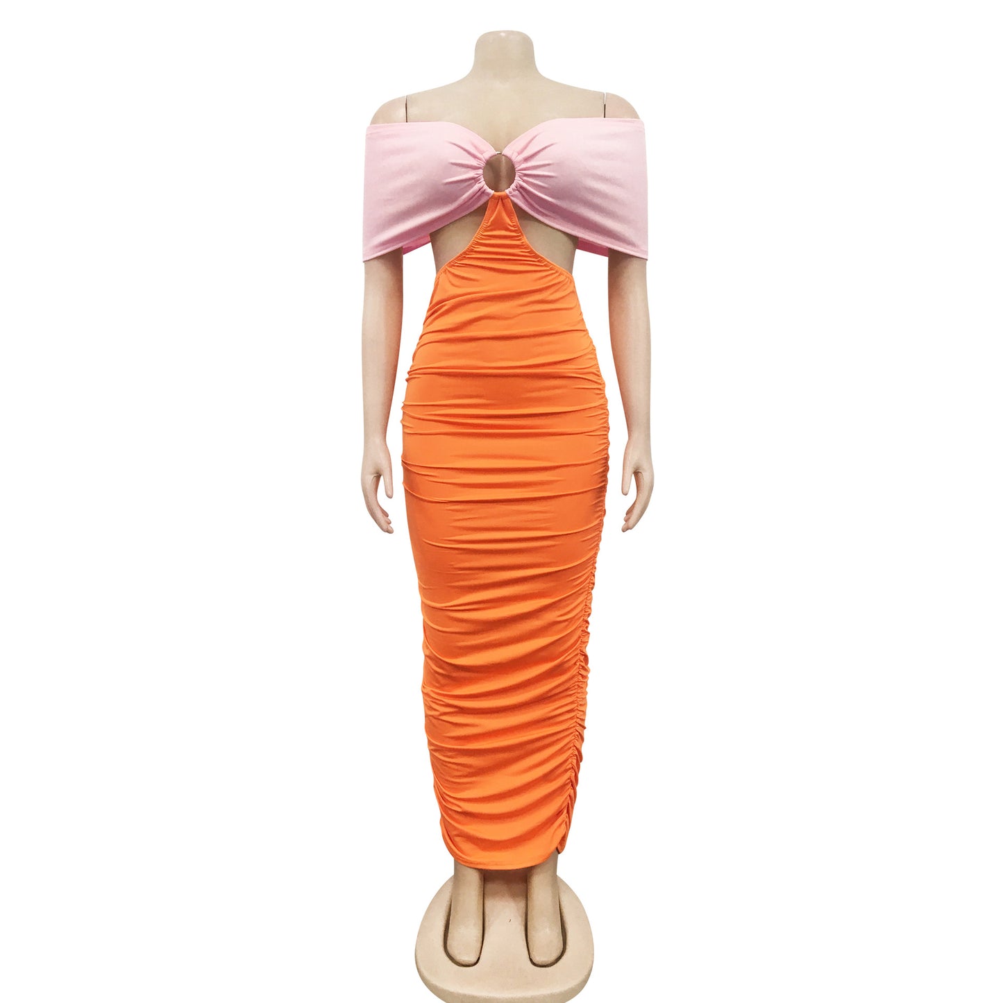 LADIES CUT OUT DRESS DARK PINK / ORANGE / YELLOW (SIZE S - 2XL)