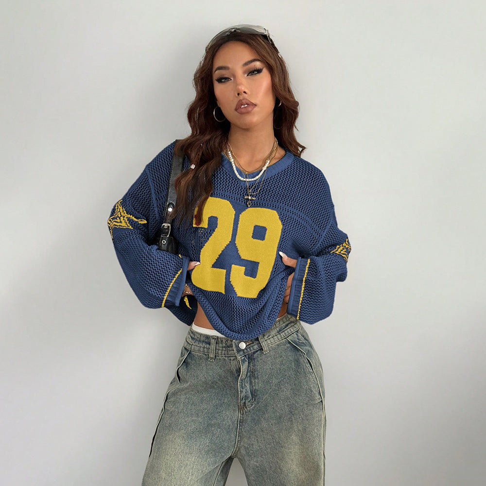 LADIES LONG SLEEVE KNITTED SWEATER TOP BLUE (FREE SIZE / ONE SIZE FITS MOST)