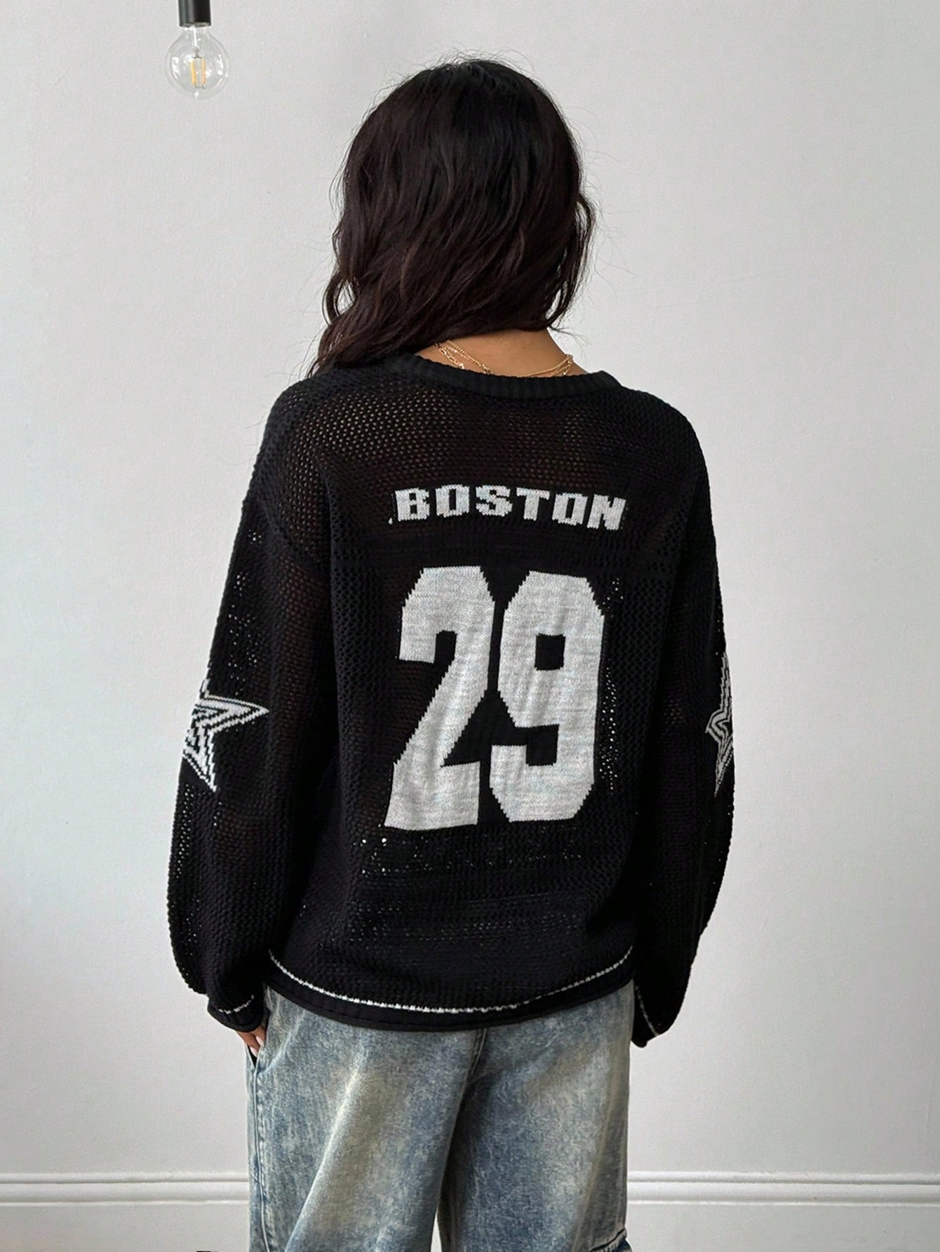 LADIES LONG SLEEVE KNITTED SWEATER TOP BLACK (FREE SIZE / ONE SIZE FITS MOST)
