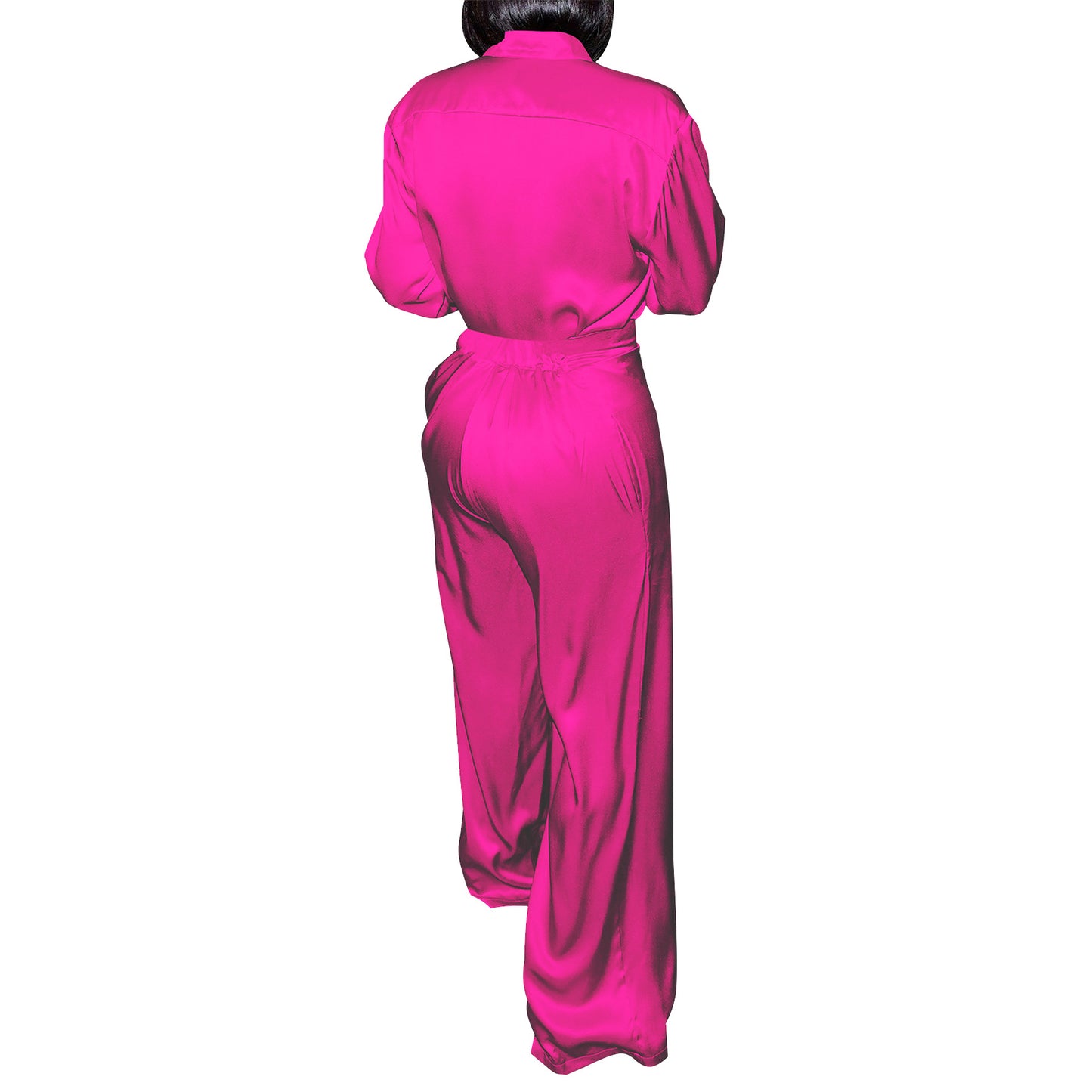 LADIES TWO PIECE LONG SLEEVE SHIRT & PANTS SET BLACK / GOLD CHAMPAGNE / PURPLE / DARK PINK / ORANGE / BLUE / DARK TURQUOISE GREEN (SIZE S - 2XL)