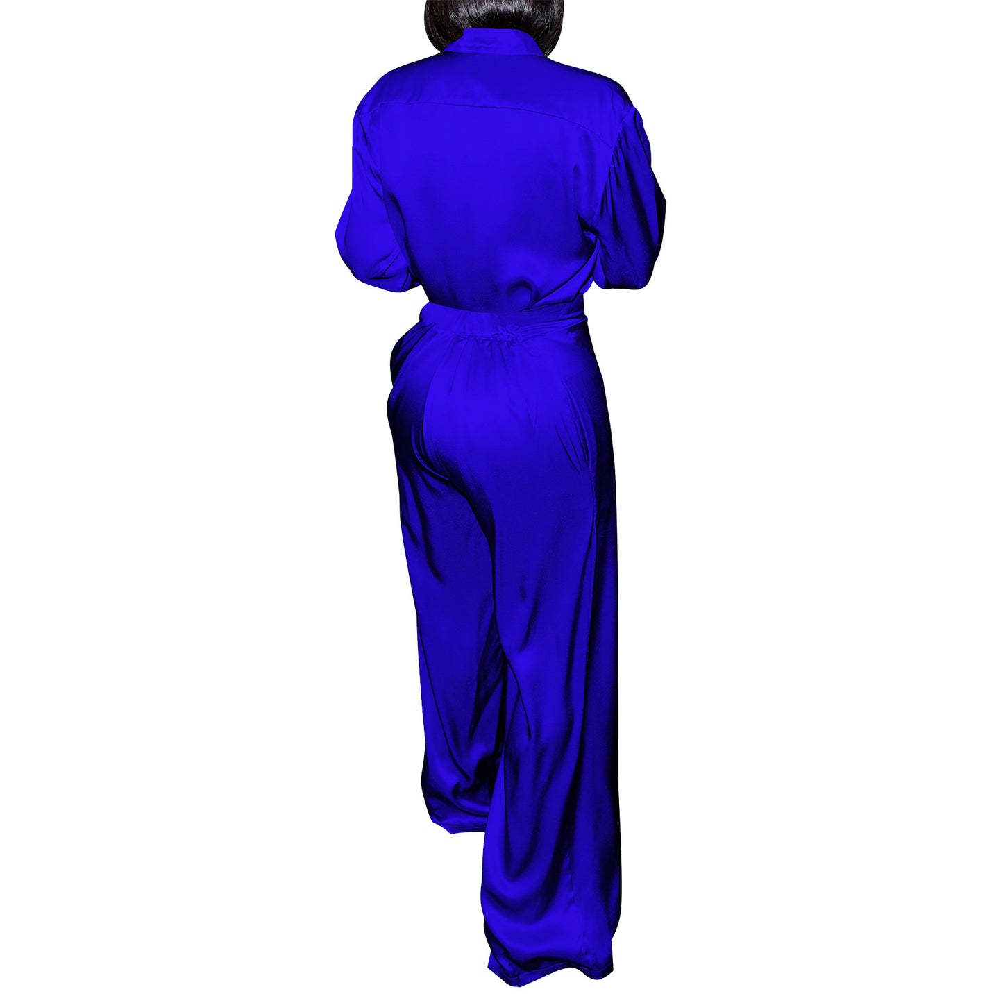 LADIES TWO PIECE LONG SLEEVE SHIRT & PANTS SET BLACK / GOLD CHAMPAGNE / PURPLE / DARK PINK / ORANGE / BLUE / DARK TURQUOISE GREEN (SIZE S - 2XL)