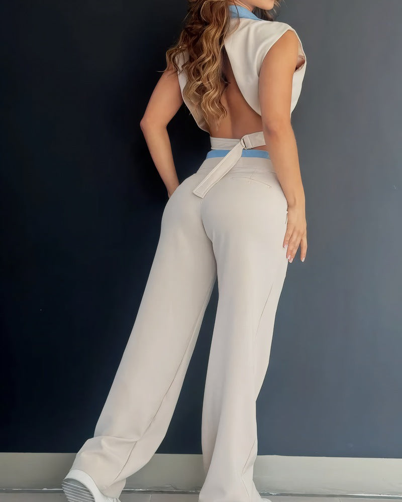 LADIES TWO PIECE SLEEVELESS TOP & PANTS SET WHITE (SIZE S - XL)