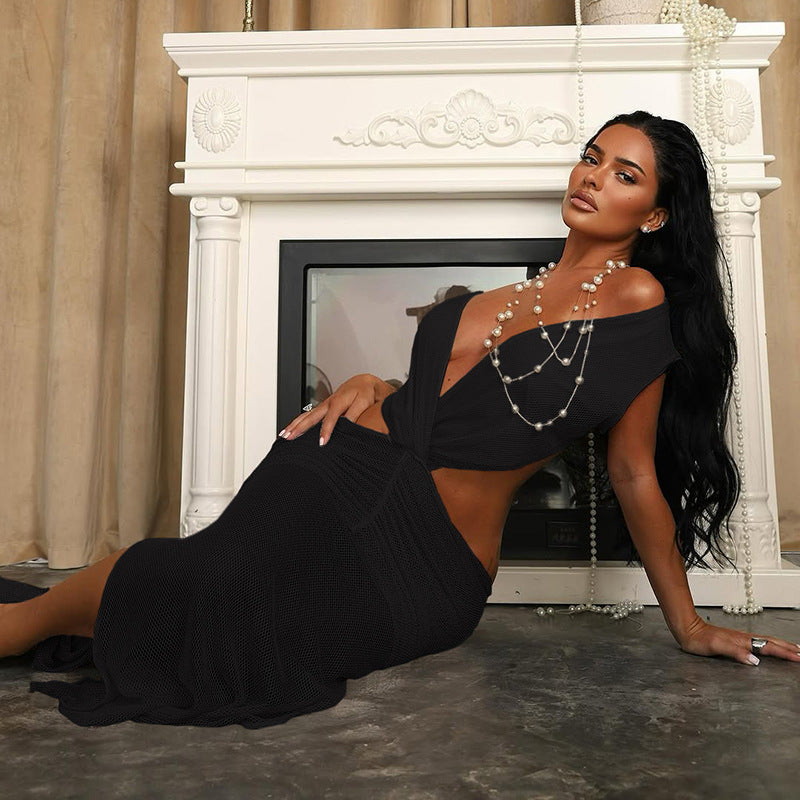 LADIES LOW BACK MESH LONG DRESS GRAY / BLACK / WHITE / PURPLE WINE (SIZE S - L)