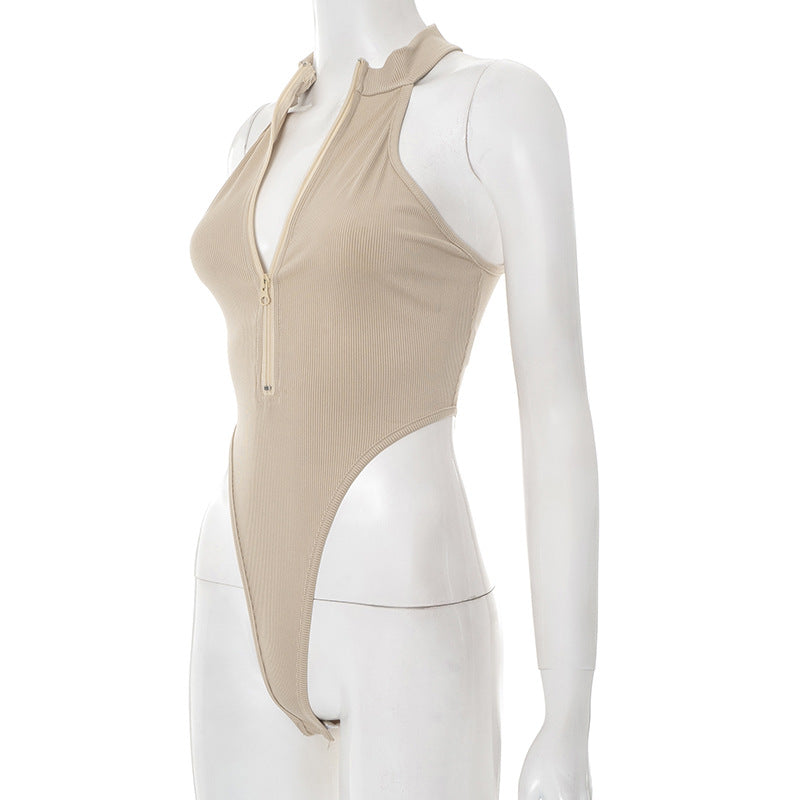 LADIES SLEEVELESS JUMPSUIT / BODYSUIT CAMEL (SIZE S - L)