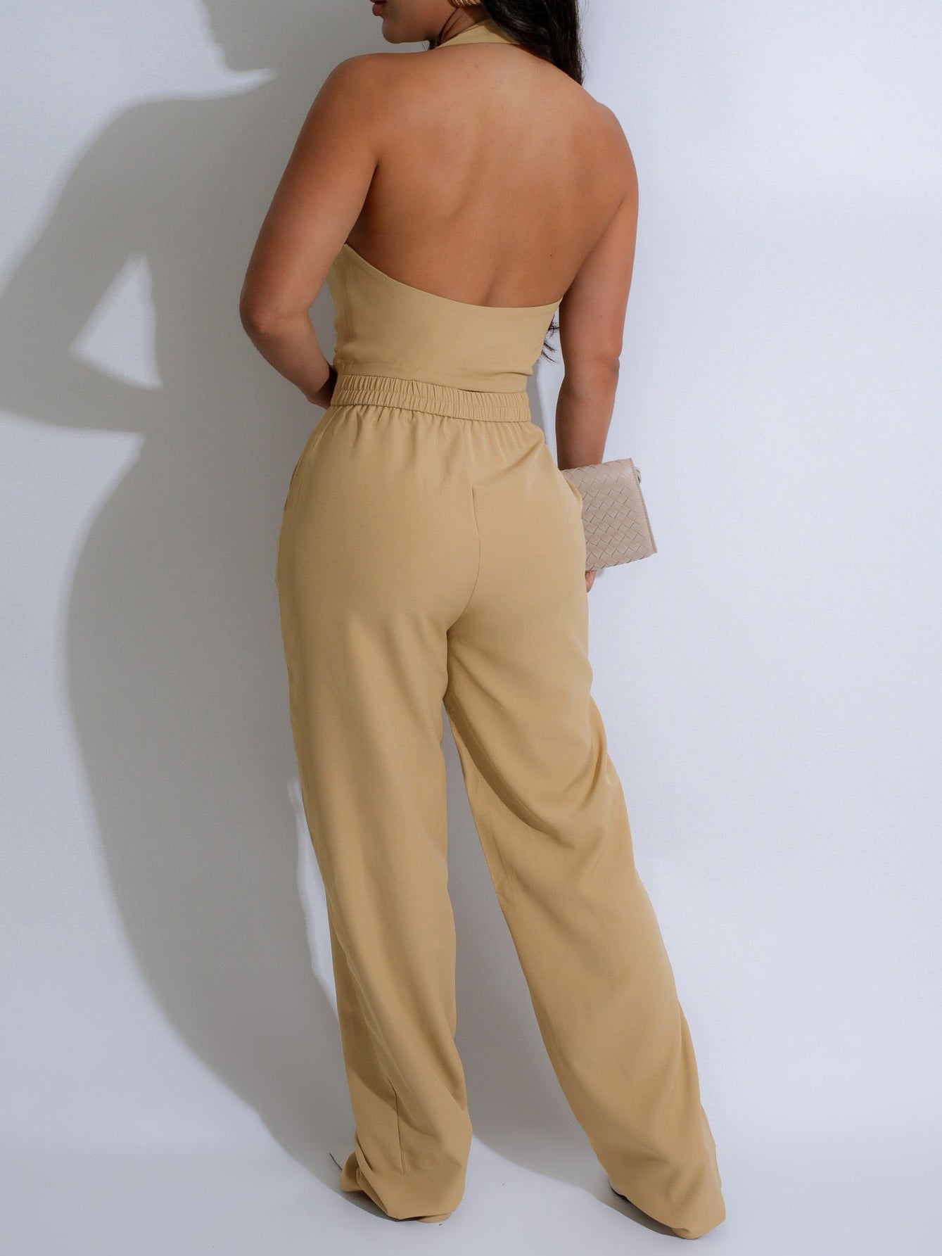 LADIES TWO PIECE SLEEVELESS VEST & PANTS SUIT SET BLACK / GREEN / BLUE / DARK RED / APRICOT-BEIGE (SIZE S - 2XL)