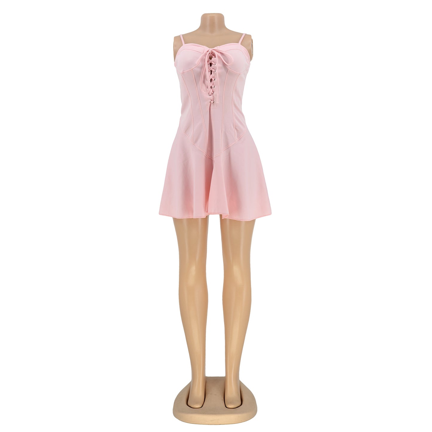 LADIES LACE UP MINI DRESS WHITE / PINK / YELLOW / ORANGE-RED (SIZE S - 2XL)