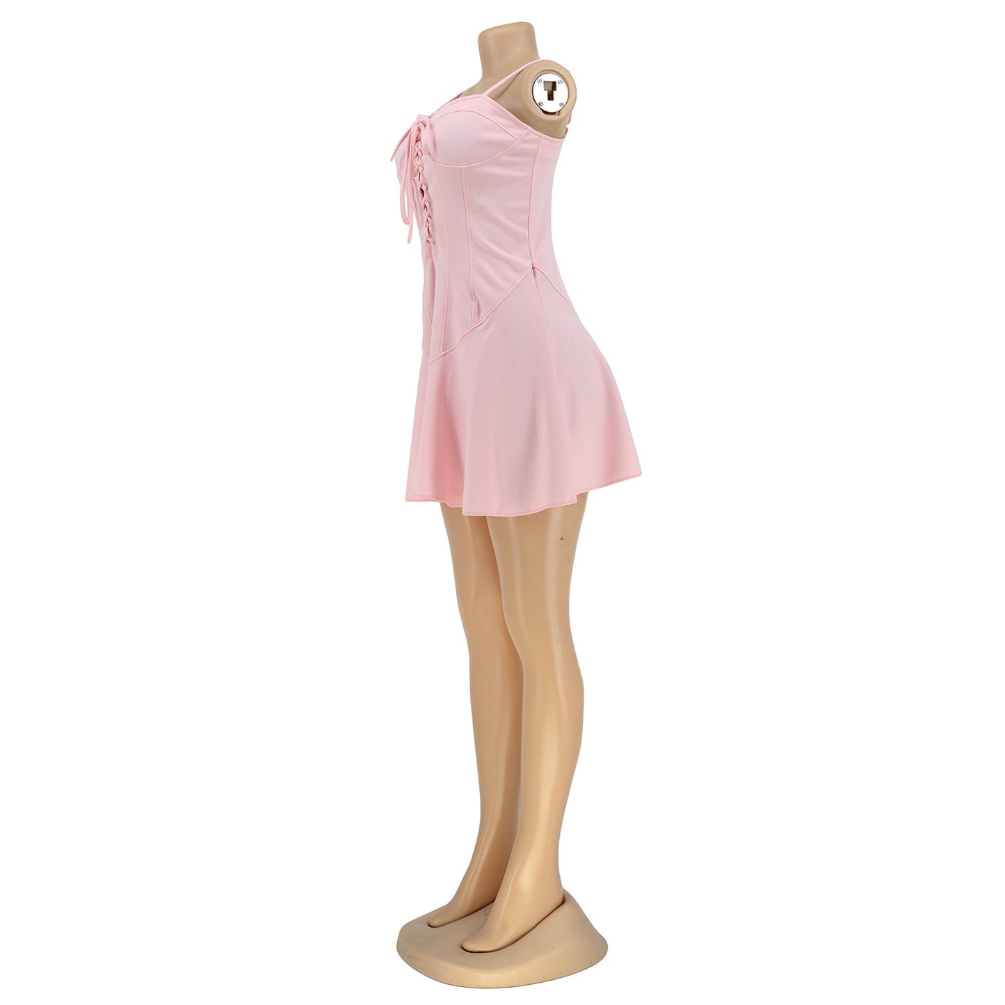 LADIES LACE UP MINI DRESS WHITE / PINK / YELLOW / ORANGE-RED (SIZE S - 2XL)