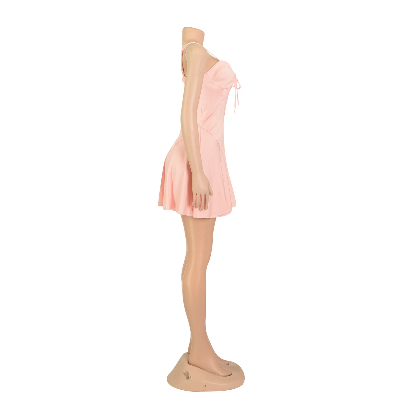LADIES LACE UP MINI DRESS WHITE / PINK / YELLOW / ORANGE-RED (SIZE S - 2XL)