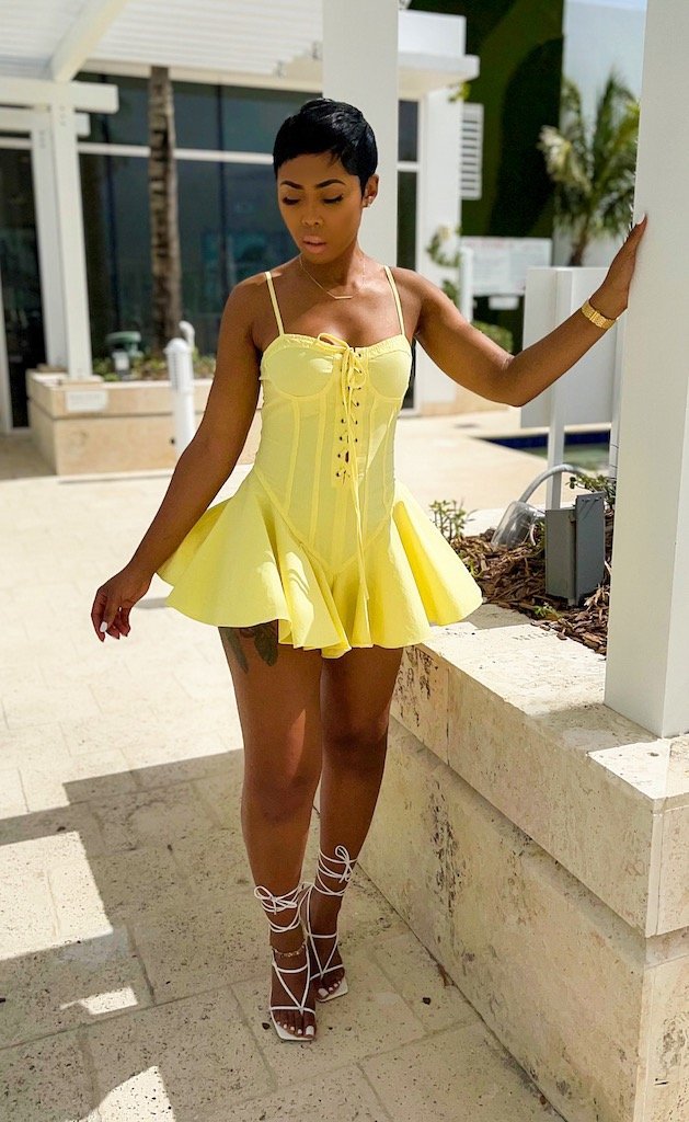 LADIES LACE UP MINI DRESS WHITE / PINK / YELLOW / ORANGE-RED (SIZE S - 2XL)