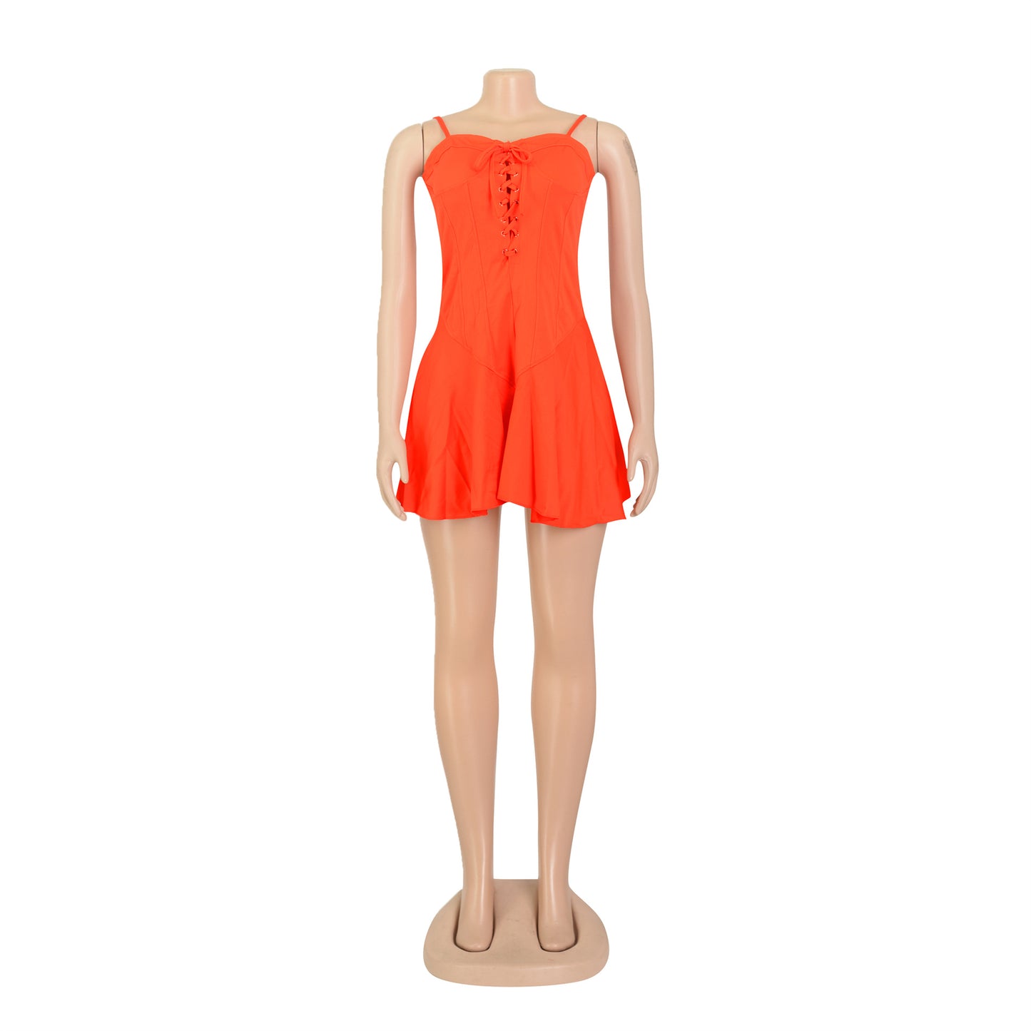LADIES LACE UP MINI DRESS WHITE / PINK / YELLOW / ORANGE-RED (SIZE S - 2XL)