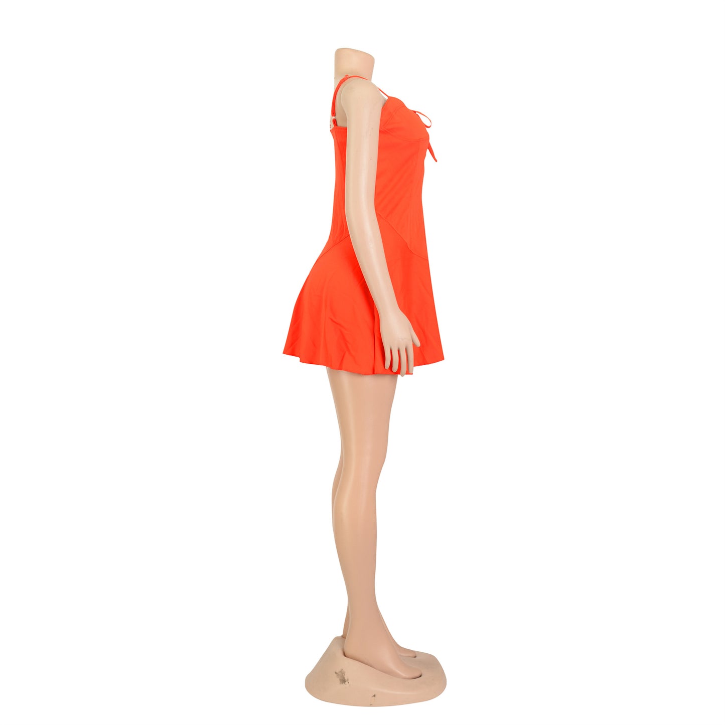 LADIES LACE UP MINI DRESS WHITE / PINK / YELLOW / ORANGE-RED (SIZE S - 2XL)