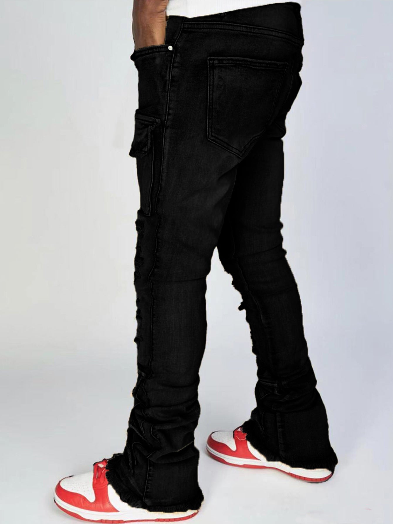 MENS DISTRESSED RIPPED JEANS BLACK DENIM / LIGHT BLUE DENIM / BEIGE BLUE DENIM (SIZE S - XL)