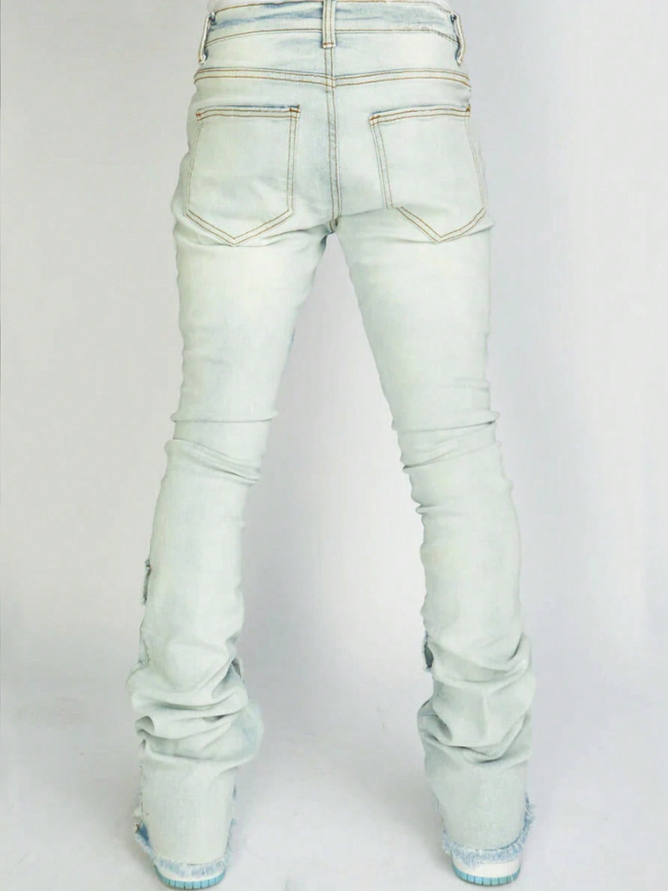 MENS DISTRESSED RIPPED JEANS BLACK DENIM / LIGHT BLUE DENIM / BEIGE BLUE DENIM (SIZE S - XL)