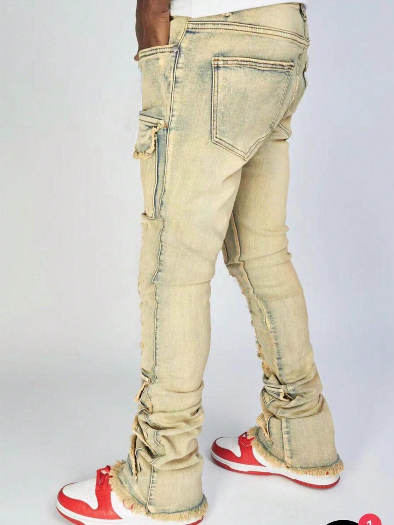 MENS DISTRESSED RIPPED JEANS BLACK DENIM / LIGHT BLUE DENIM / BEIGE BLUE DENIM (SIZE S - XL)