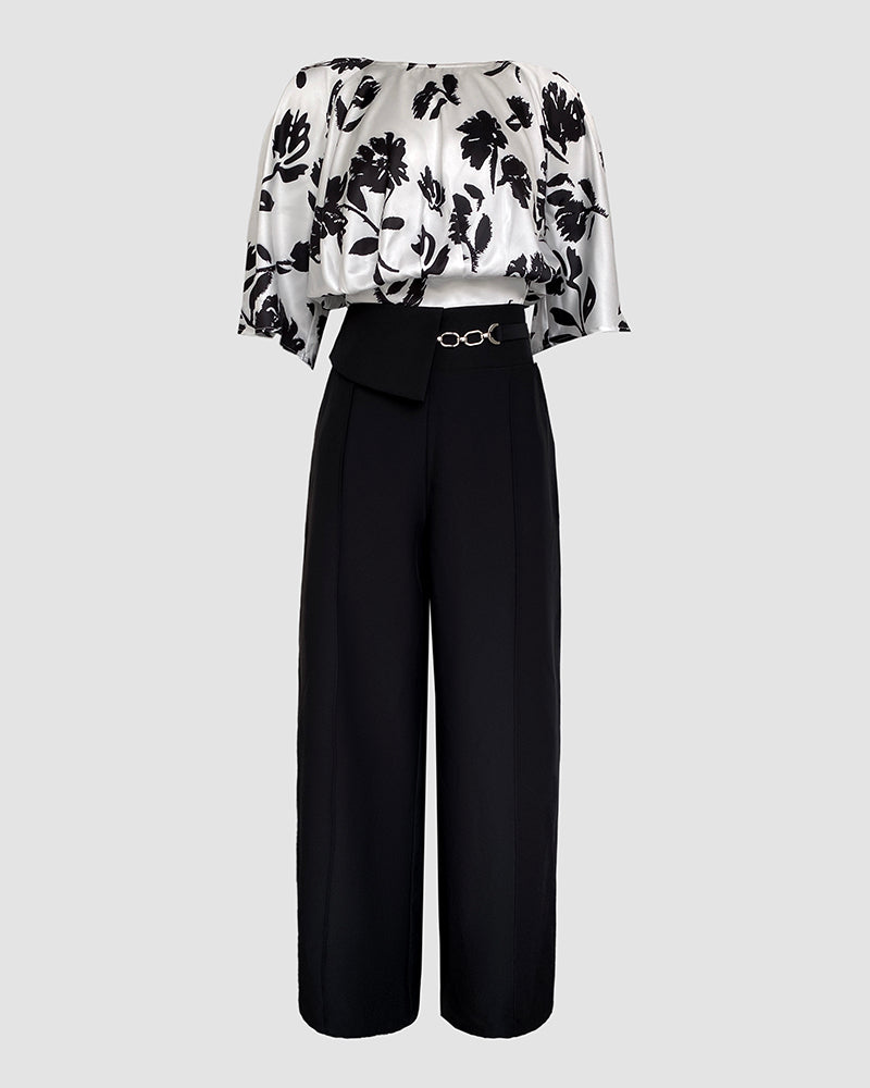 Ladies Women two piece top & pants set Black & white (Size S - XL)