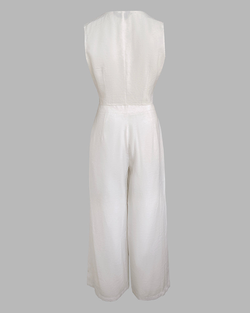 Stylih women ladies two piece sleeveless top and pants set White / black / light green / pink (Size S - XL)