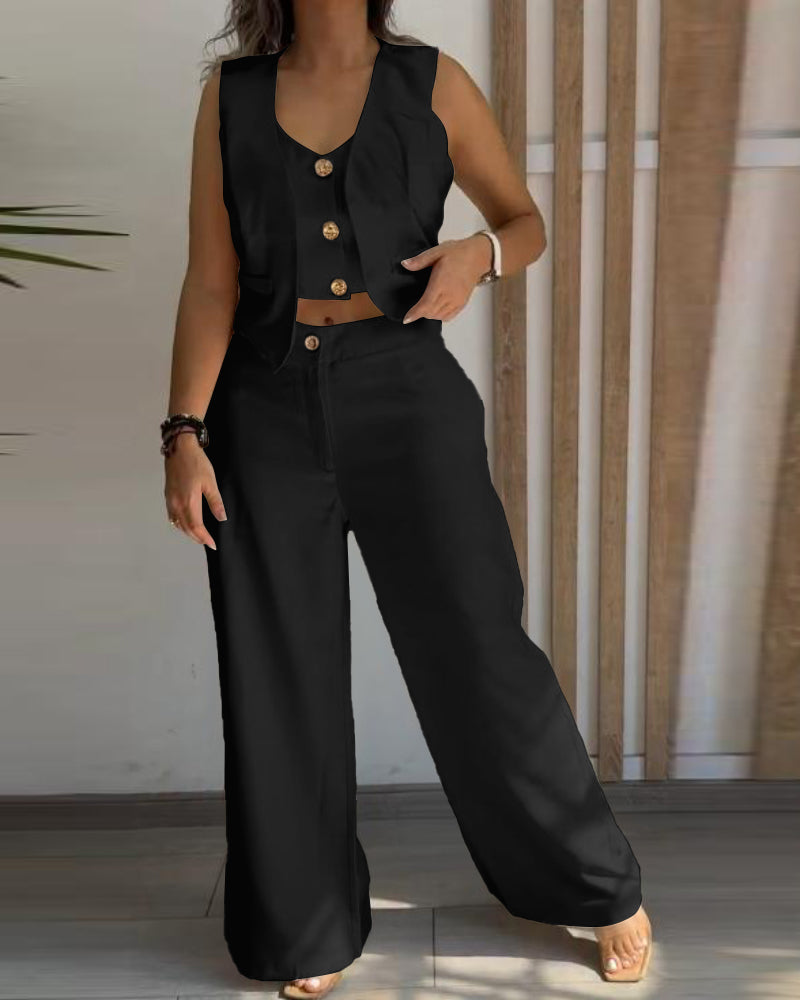Stylih women ladies two piece sleeveless top and pants set White / black / light green / pink (Size S - XL)