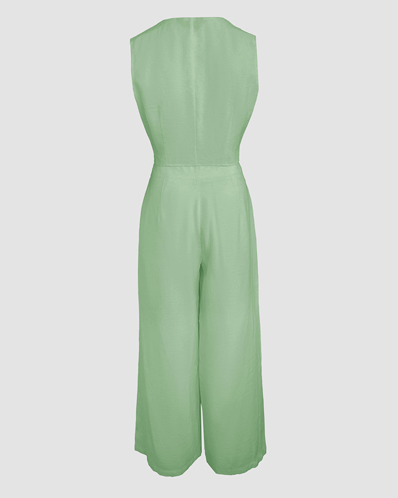 Stylih women ladies two piece sleeveless top and pants set White / black / light green / pink (Size S - XL)