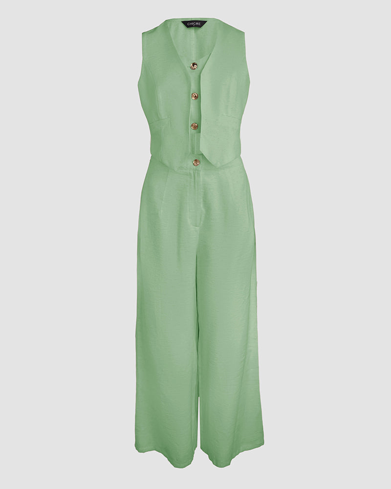 Stylih women ladies two piece sleeveless top and pants set White / black / light green / pink (Size S - XL)