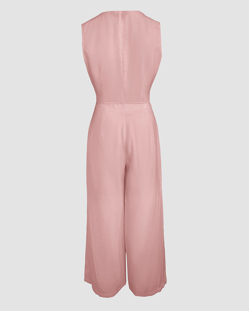 Stylih women ladies two piece sleeveless top and pants set White / black / light green / pink (Size S - XL)