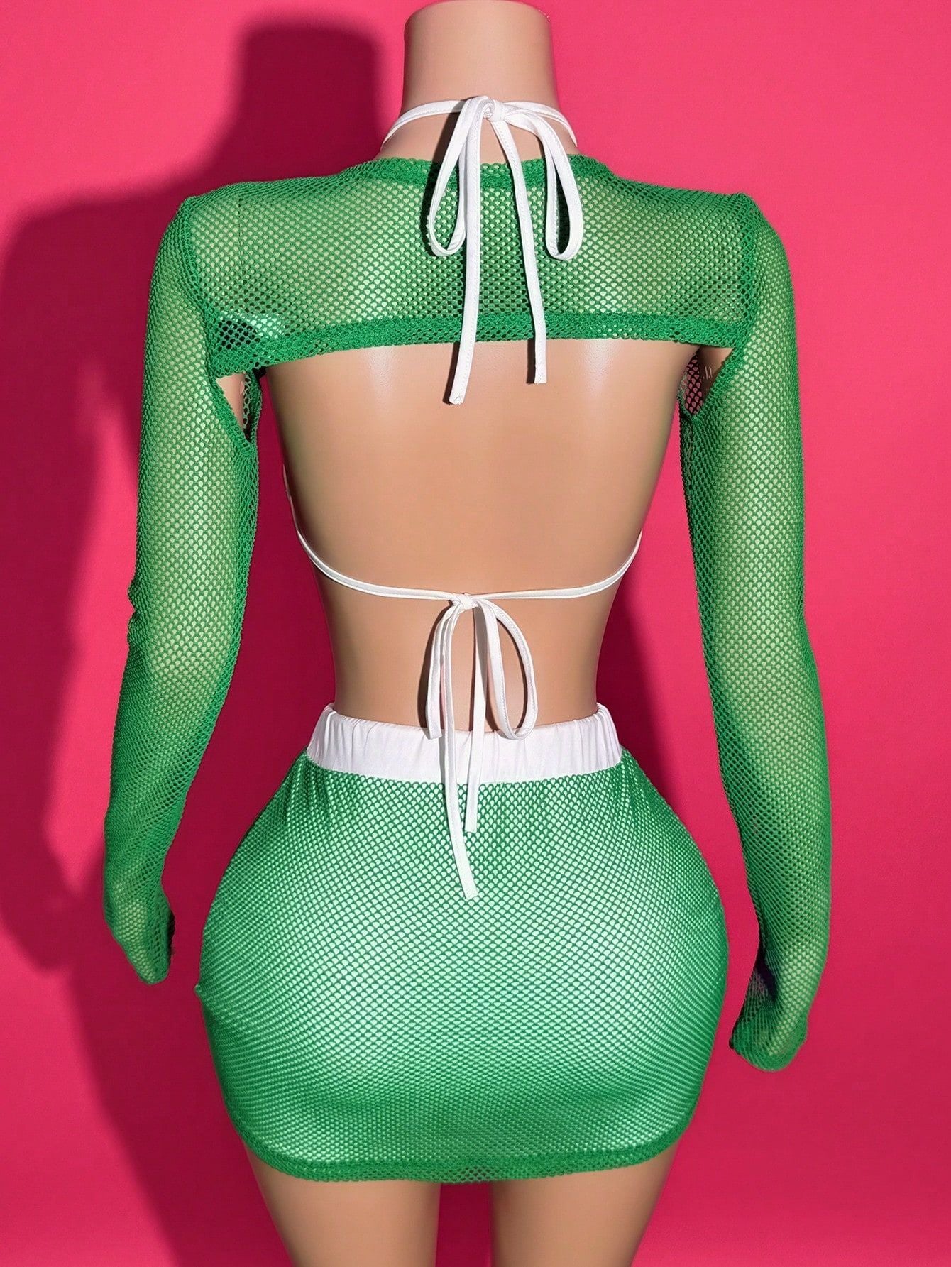 Trendy Women ladies Three piece beachwear swimwear mini skirt set Green (SIZE S - L)