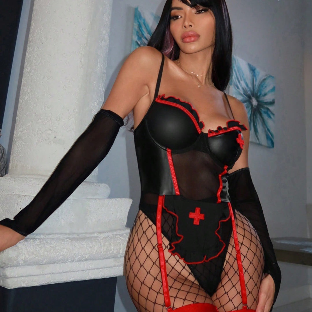 Stylish women ladies two piece lingerie set Black-red (Size S - L)