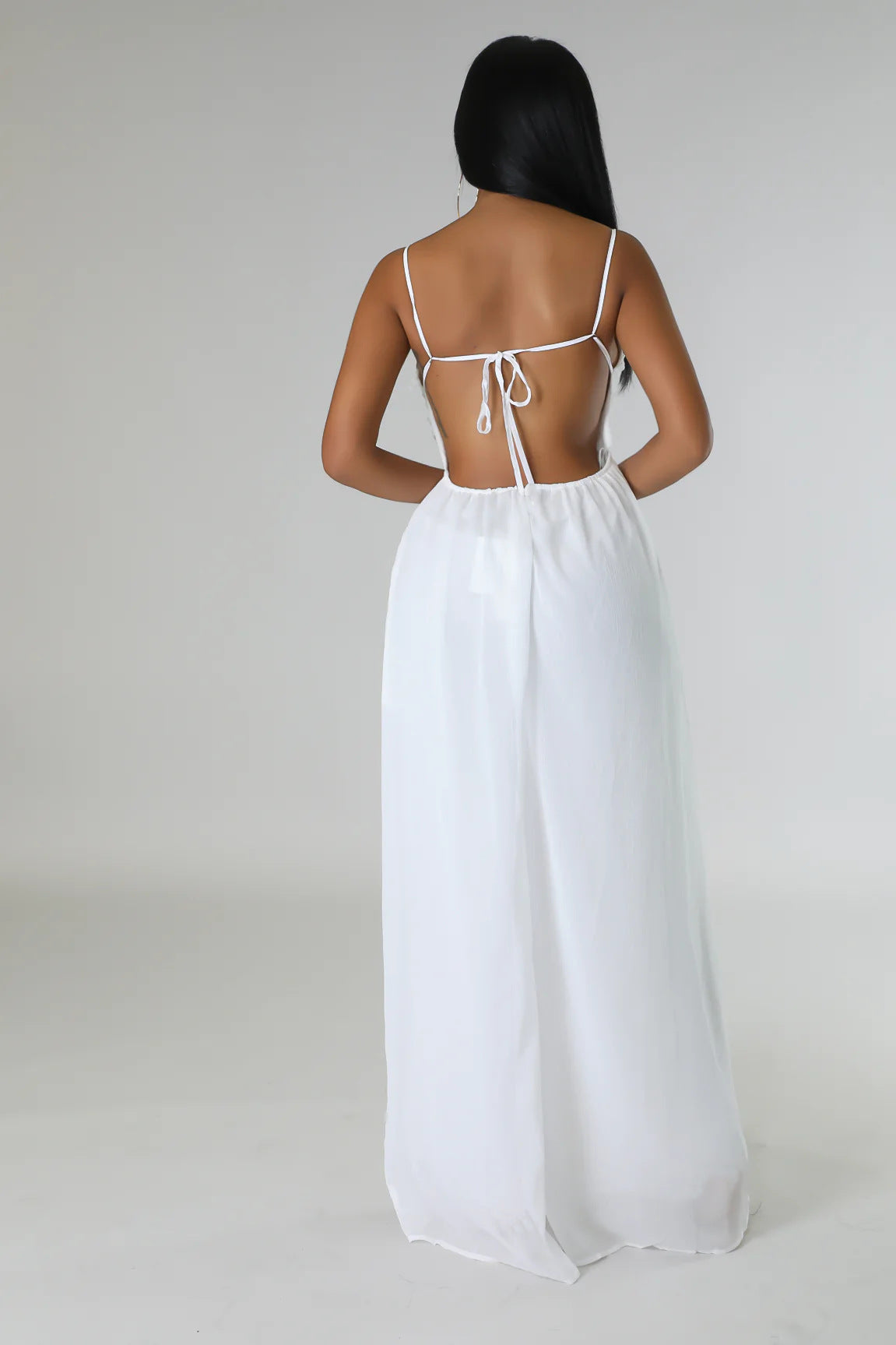 Women stylish fashion long low back loose fit jumpsuit White / black / red (Size S - 2XL)