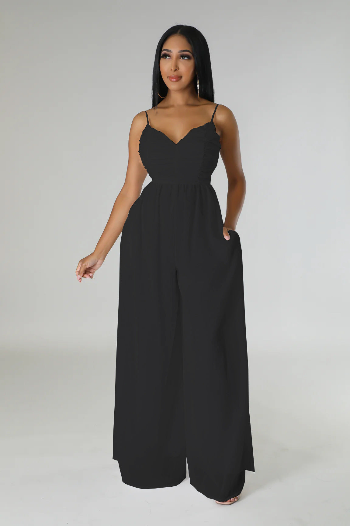 Women stylish fashion long low back loose fit jumpsuit White / black / red (Size S - 2XL)