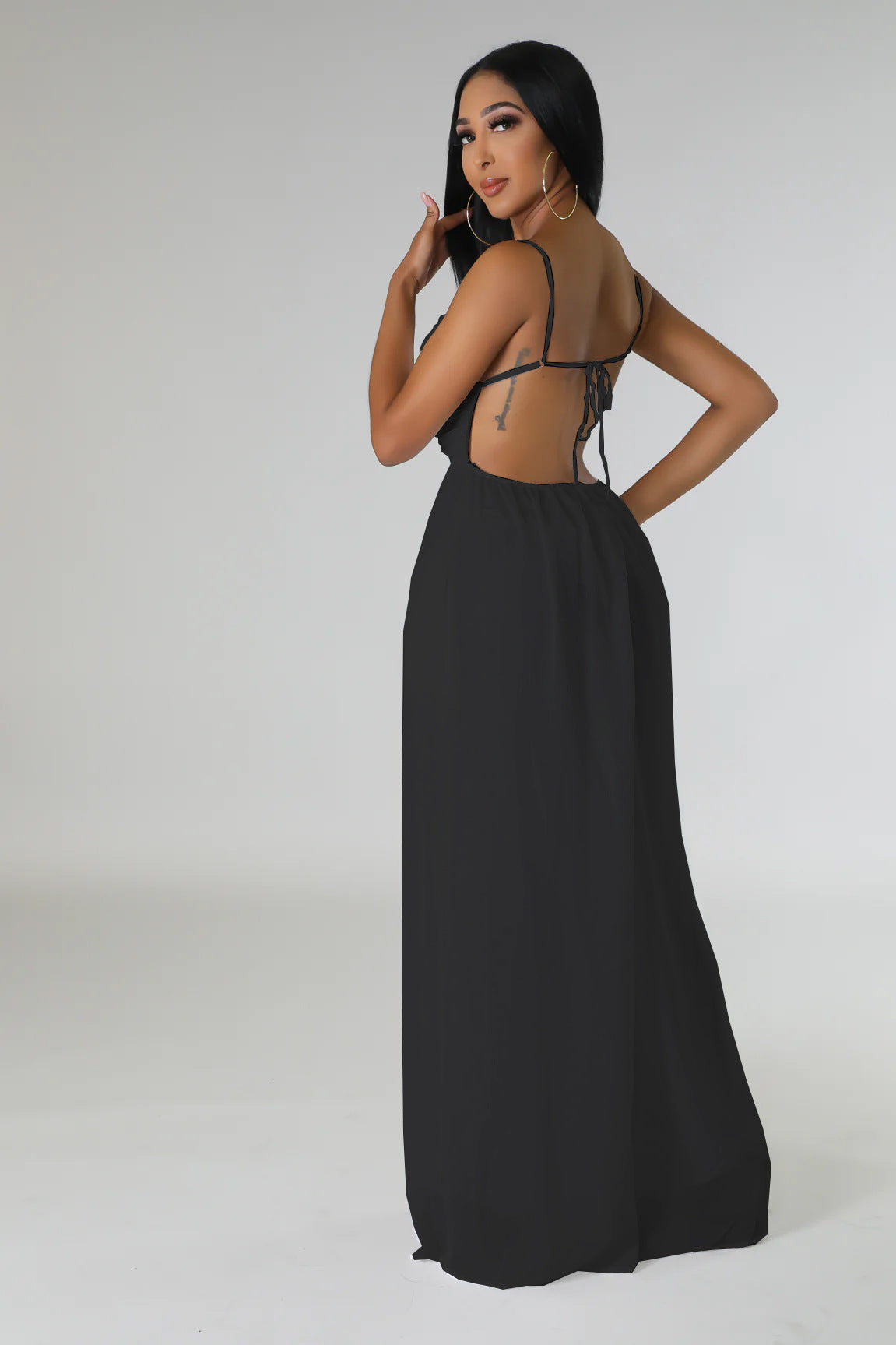 Women stylish fashion long low back loose fit jumpsuit White / black / red (Size S - 2XL)