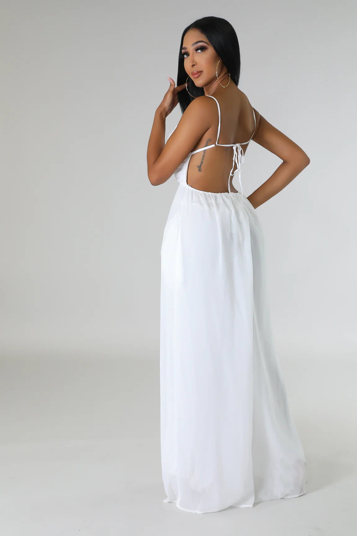 Women stylish fashion long low back loose fit jumpsuit White / black / red (Size S - 2XL)