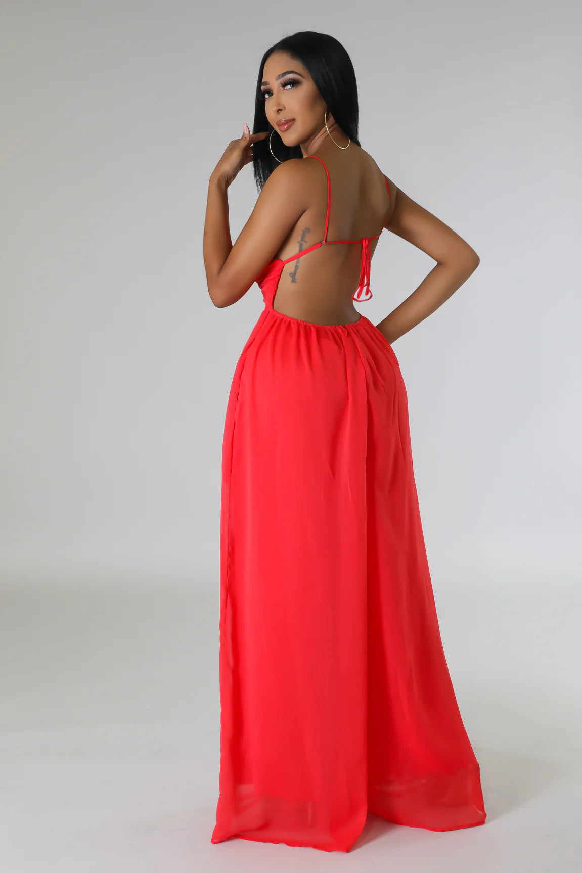 Women stylish fashion long low back loose fit jumpsuit White / black / red (Size S - 2XL)