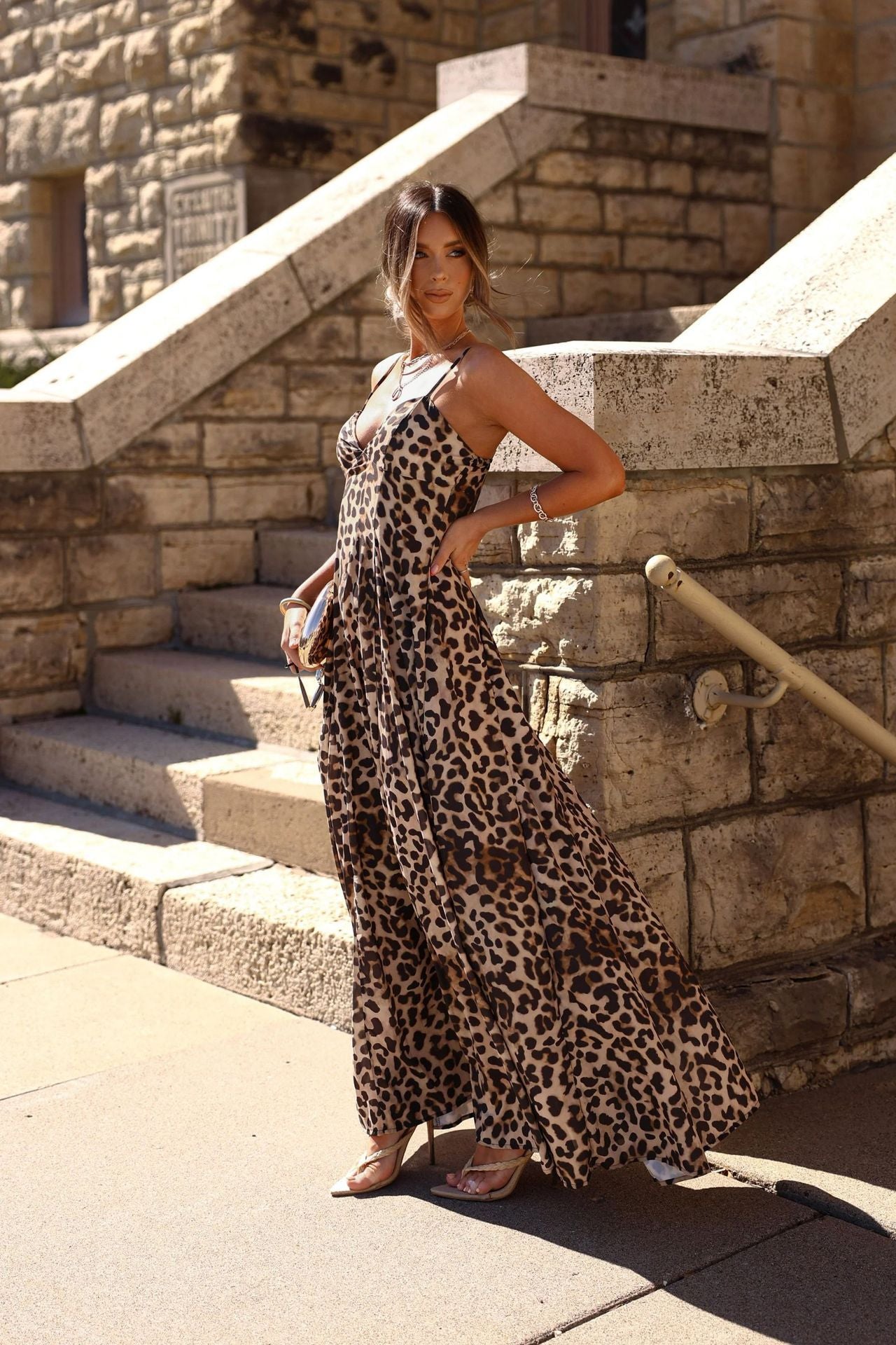 Ladies stylish fashion leopard print long summer dress Leopard print (Size S - 2XL)