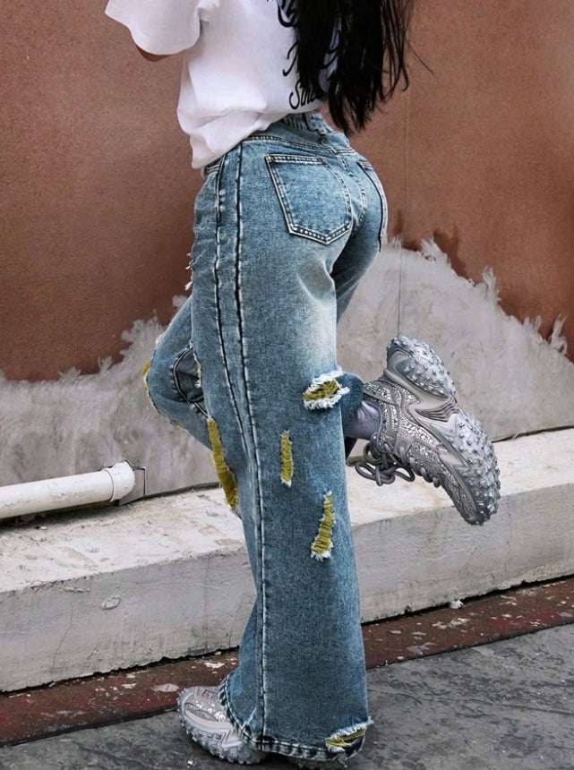 Women stylish fashion loose jeans Blue denim (Size S - XL)