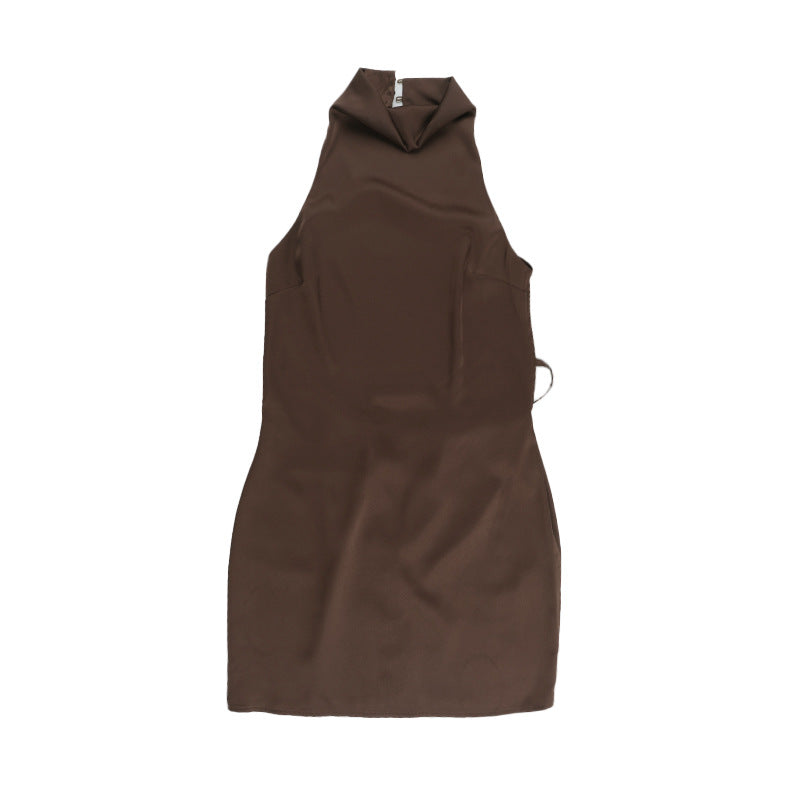 Women stylish fashion sexy bodycon halter neck mini dress Brown / Black (Size S - L)