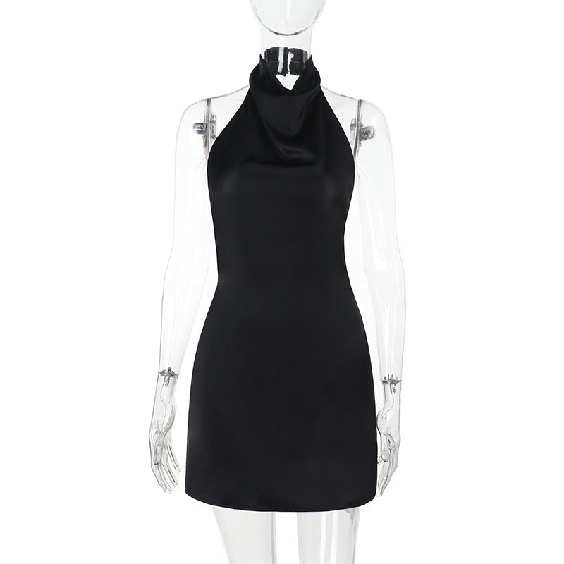 Women stylish fashion sexy bodycon halter neck mini dress Brown / Black (Size S - L)