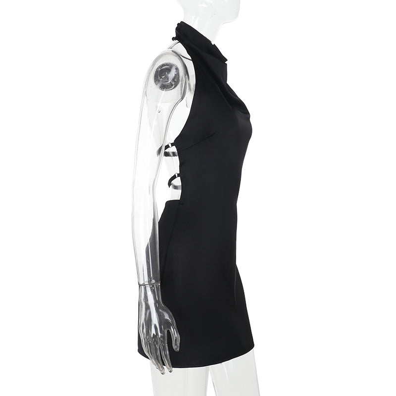 Women stylish fashion sexy bodycon halter neck mini dress Brown / Black (Size S - L)