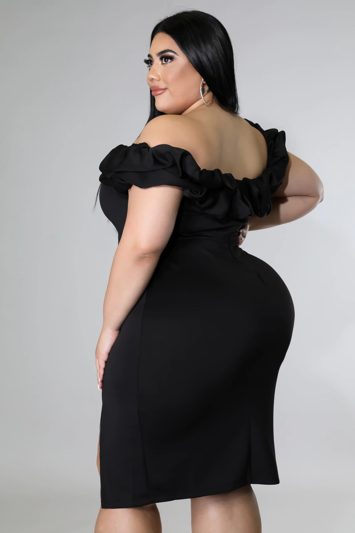 LADIES PLUS SIZE OFF THE SHOULDER DRESS BLACK / RED (SIZE XL - 5XL)