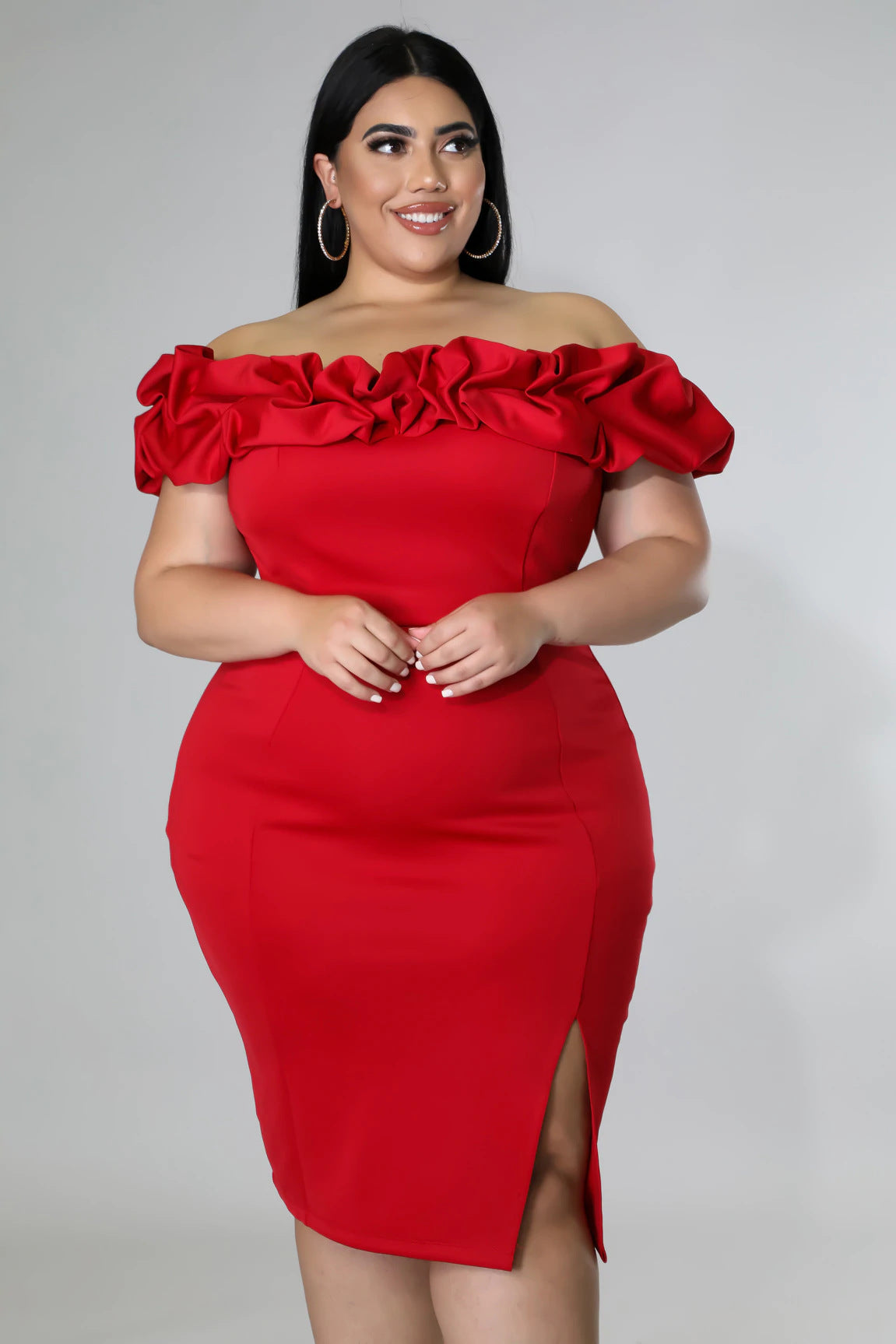 LADIES PLUS SIZE OFF THE SHOULDER DRESS BLACK / RED (SIZE XL - 5XL)