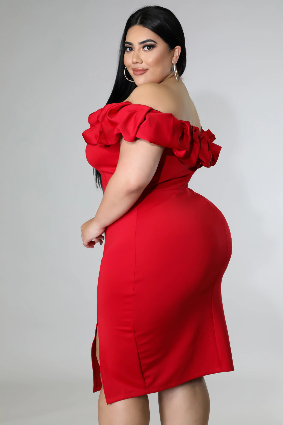 LADIES PLUS SIZE OFF THE SHOULDER DRESS BLACK / RED (SIZE XL - 5XL)