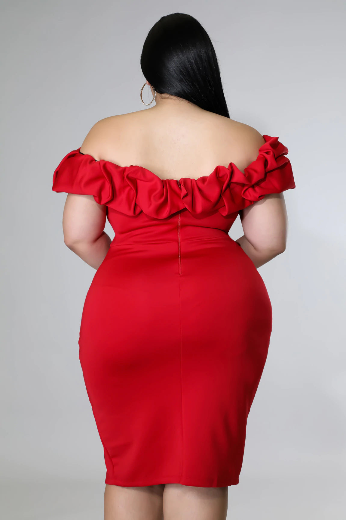 LADIES PLUS SIZE OFF THE SHOULDER DRESS BLACK / RED (SIZE XL - 5XL)