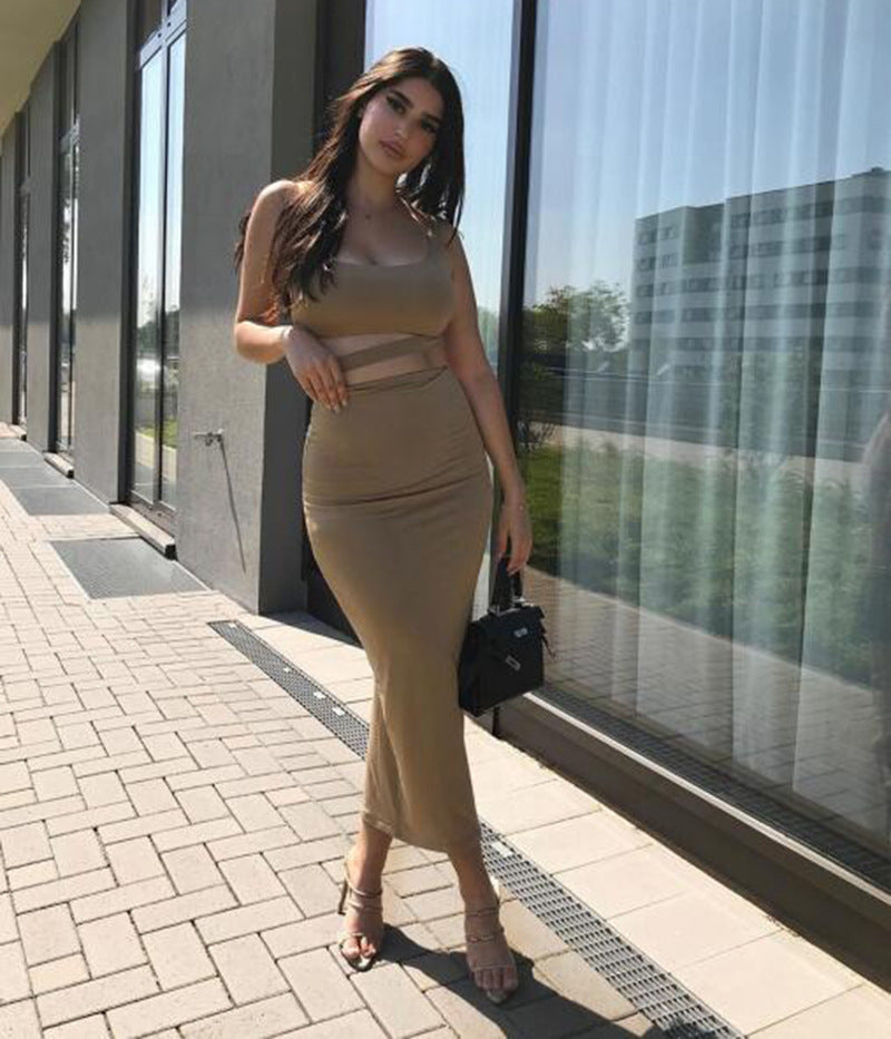 LADIES TWO PIECE SKIRT SET WHITE / KHAKI / BLACK / GREEN / ORANGE (SIZE S - 2XL)