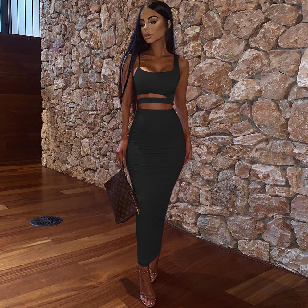 LADIES TWO PIECE SKIRT SET WHITE / KHAKI / BLACK / GREEN / ORANGE (SIZE S - 2XL)