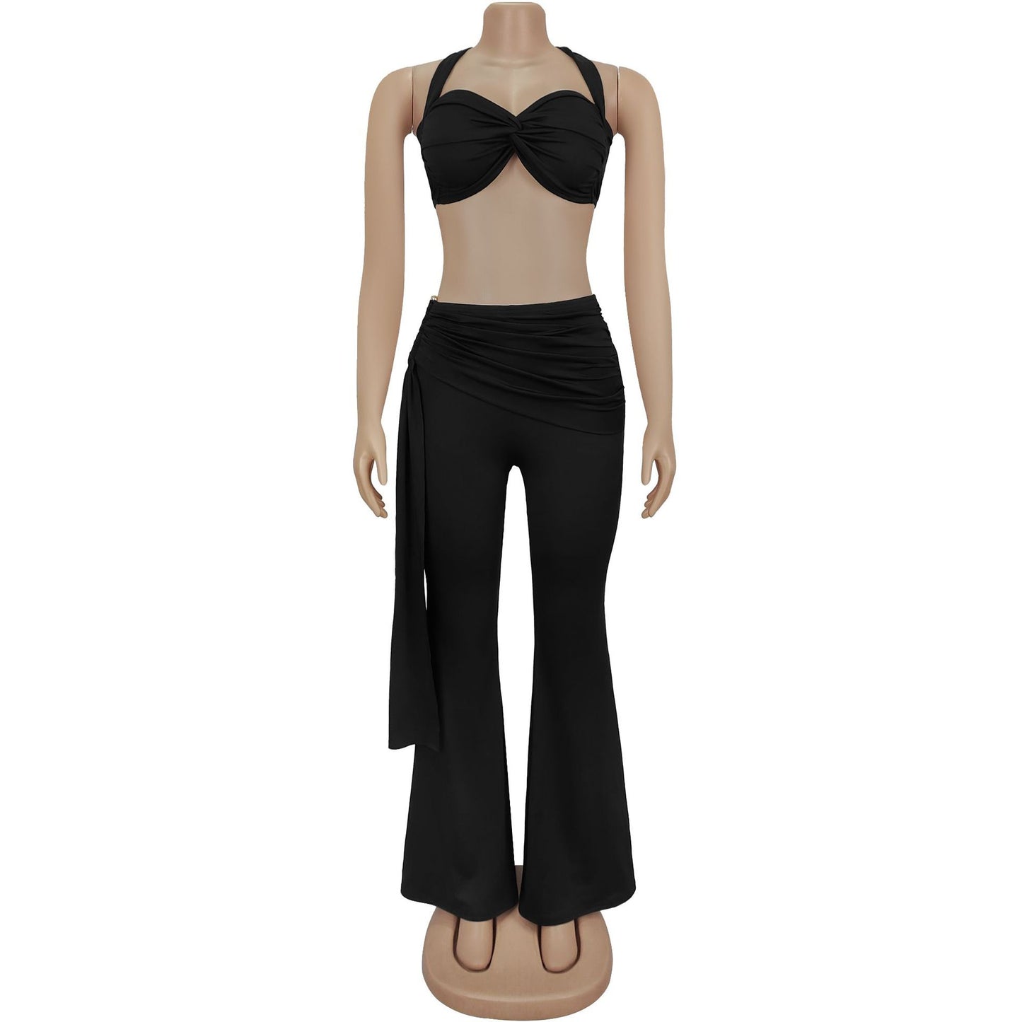 Ladies sexy summer strapless lace up two piece halter neck top and pants set Black / red / brown / white (Size S - 2XL)