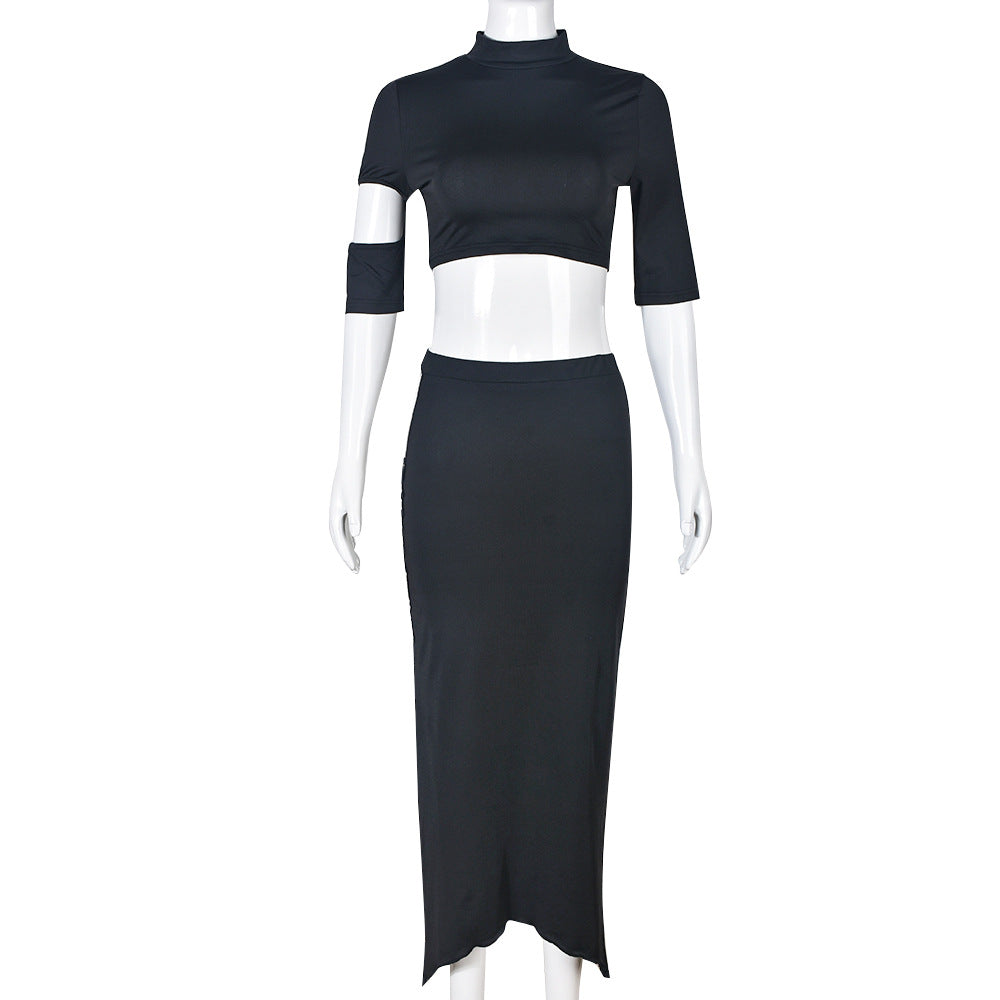 Women two piece crop top and skirt set Black (SIZE S - L)