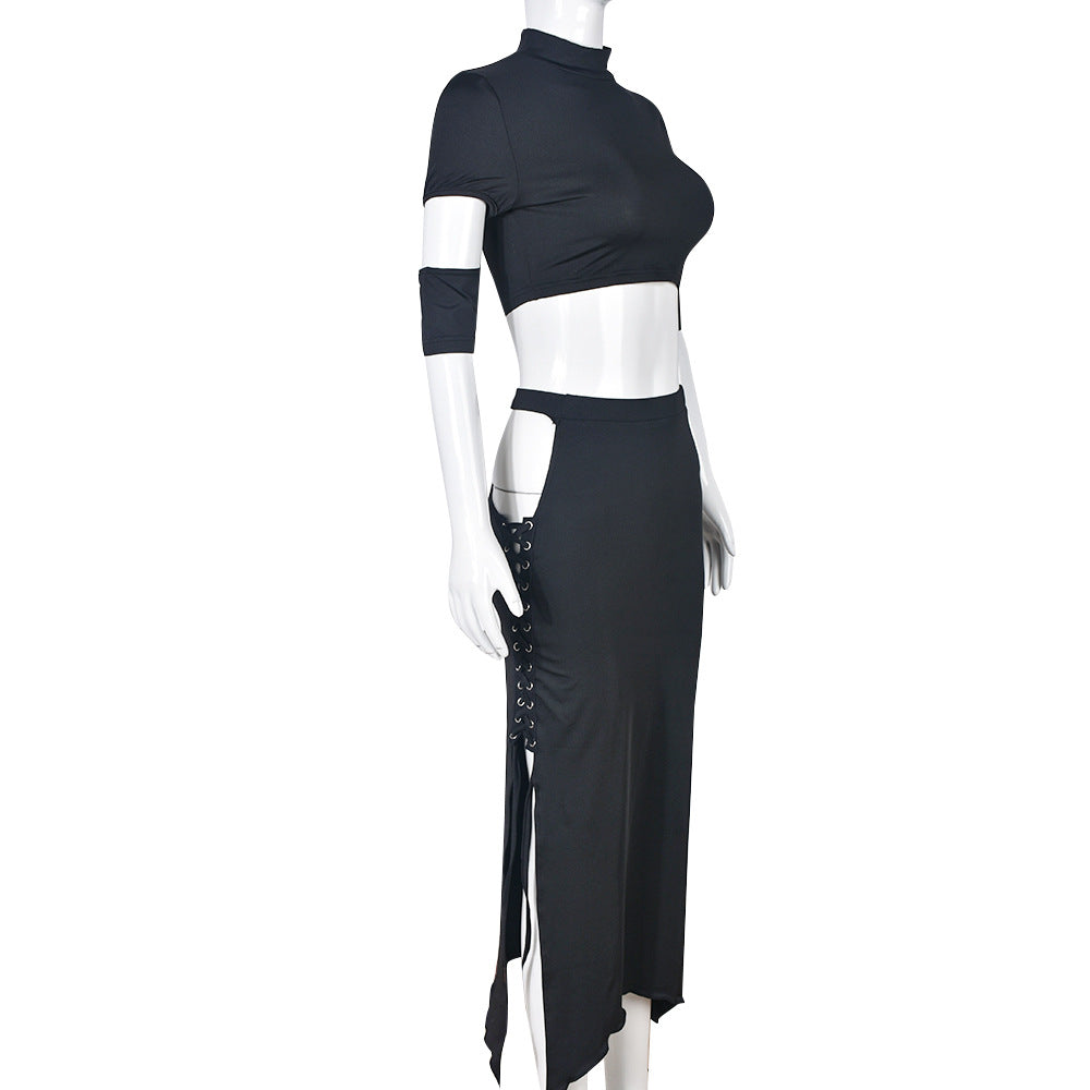 Women two piece crop top and skirt set Black (SIZE S - L)