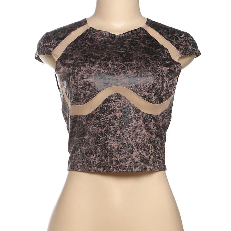 Women sexy short sleeve tank top Brown (Size S - L)