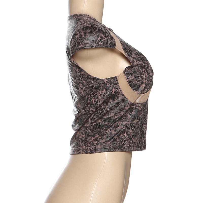 Women sexy short sleeve tank top Brown (Size S - L)