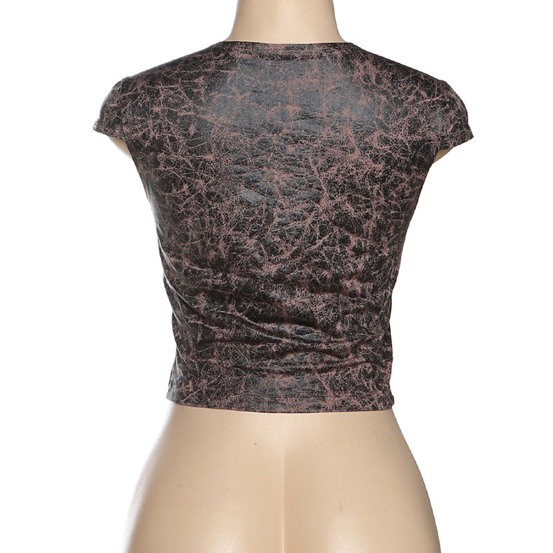 Women sexy short sleeve tank top Brown (Size S - L)